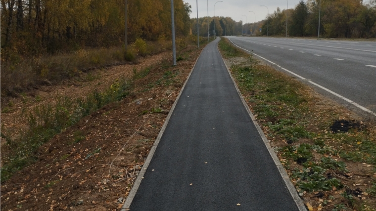 Строительство наружного освещения и тротуаров на автодороге "Волга" – Марпосад в Мариинско-Посадском районе.