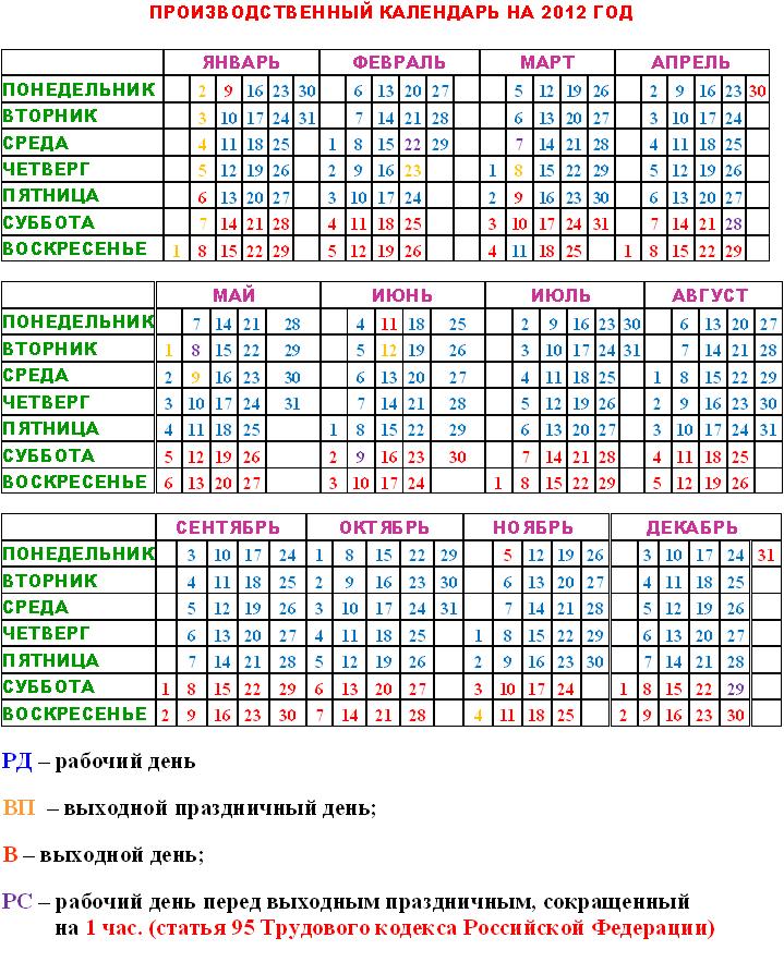 Календарь праздники 2012 год