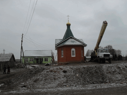 В деревне Тегешево состоялось возвышение купола часовни имени Святого Георгия Победоносца